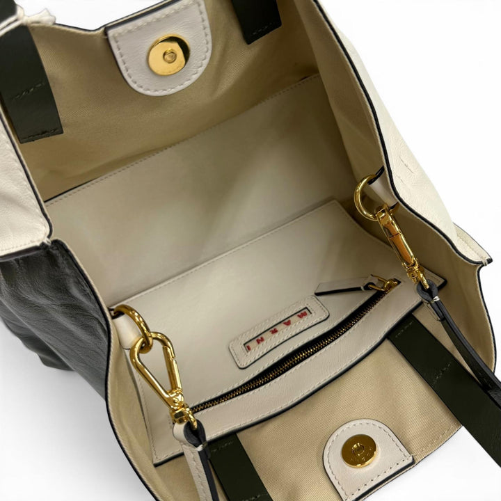 Pristine MARNI Tote Bag Museo Soft Colorblock Leather 2-Way white SHMP0069U5