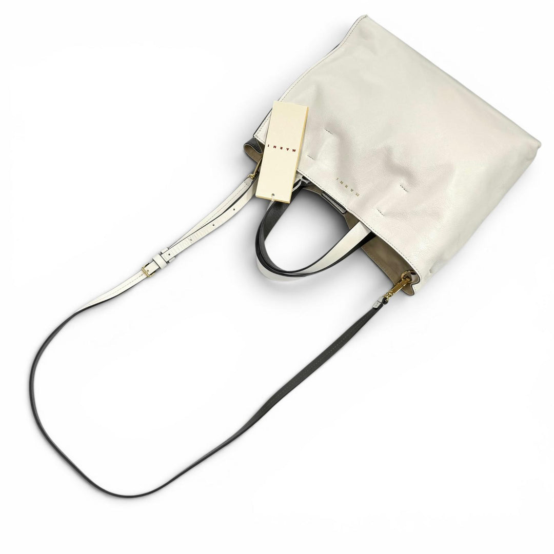 Pristine MARNI Tote Bag Museo Soft Colorblock Leather 2-Way white SHMP0069U5