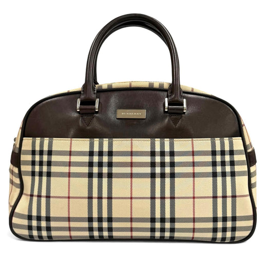 Excellent BURBERRY Handbag Nova Check Leather Duffle Bag with Logo beige leather