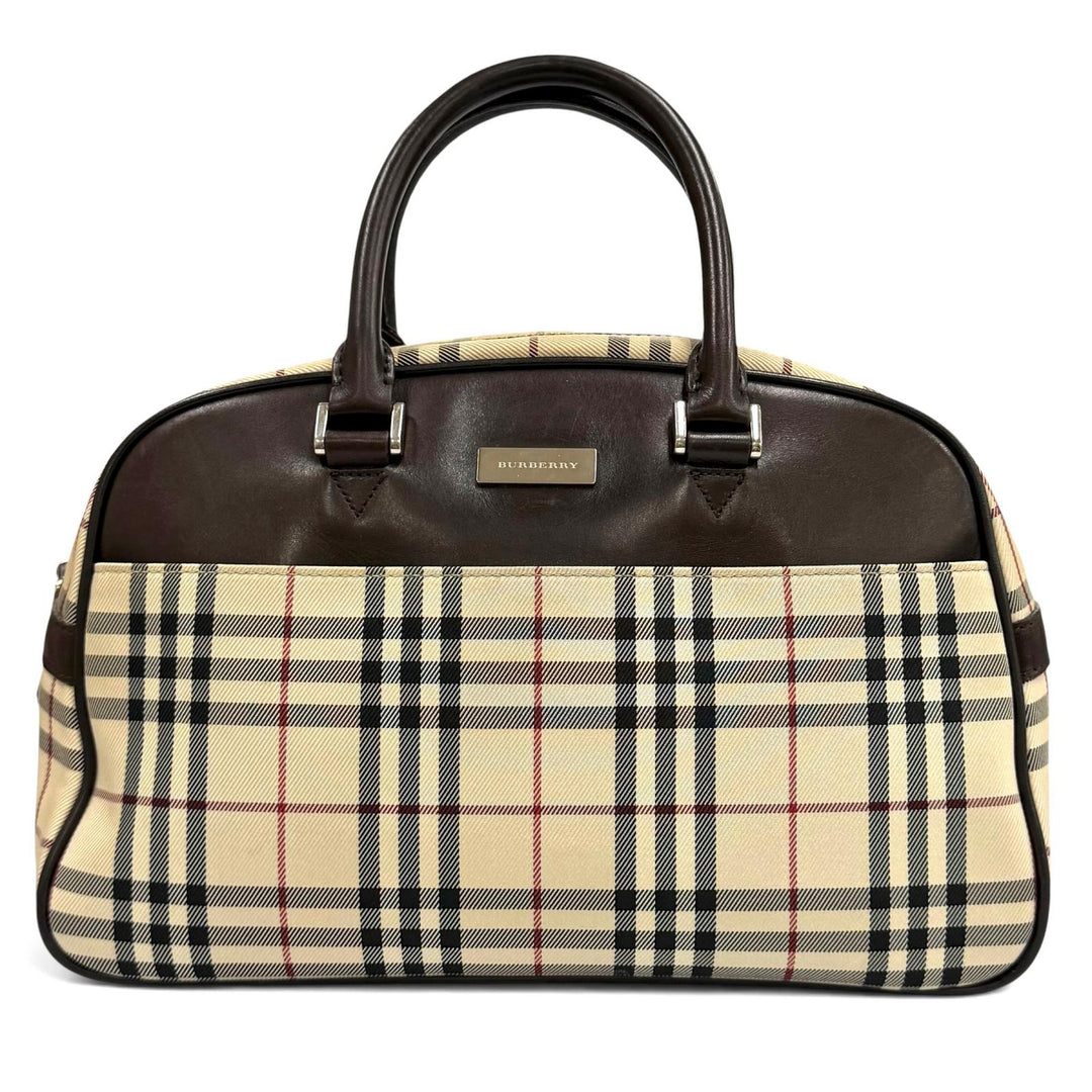 Excellent BURBERRY Handbag Nova Check Leather Duffle Bag with Logo beige leather