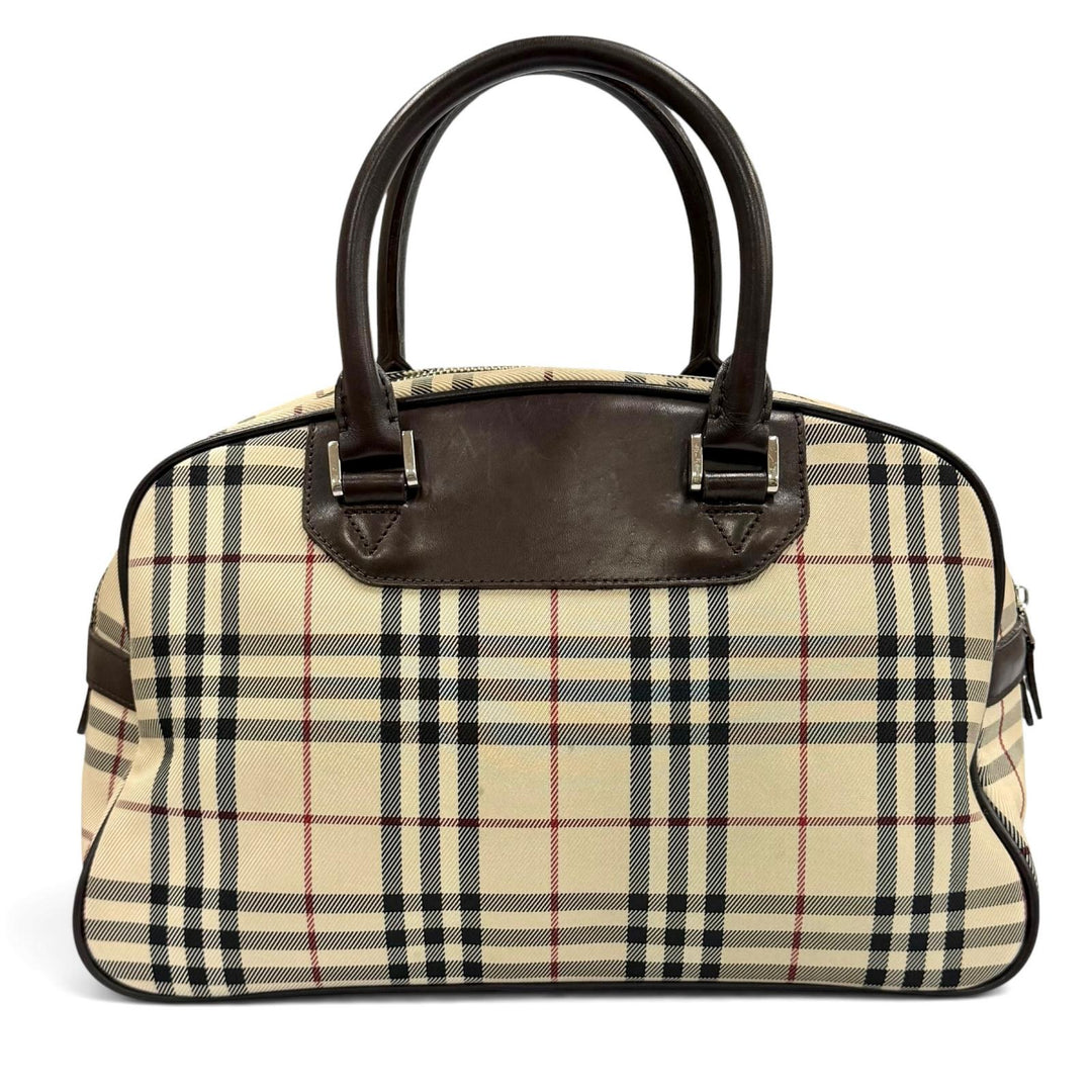 Excellent BURBERRY Handbag Nova Check Leather Duffle Bag with Logo beige leather