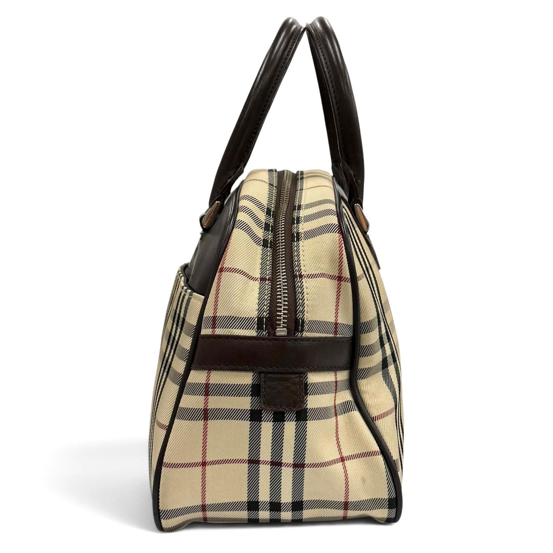 Excellent BURBERRY Handbag Nova Check Leather Duffle Bag with Logo beige leather