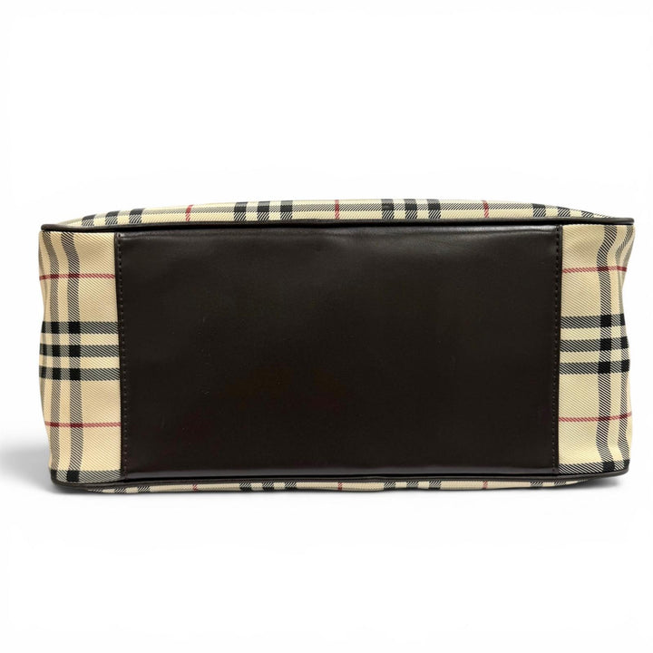 Excellent BURBERRY Handbag Nova Check Leather Duffle Bag with Logo beige leather