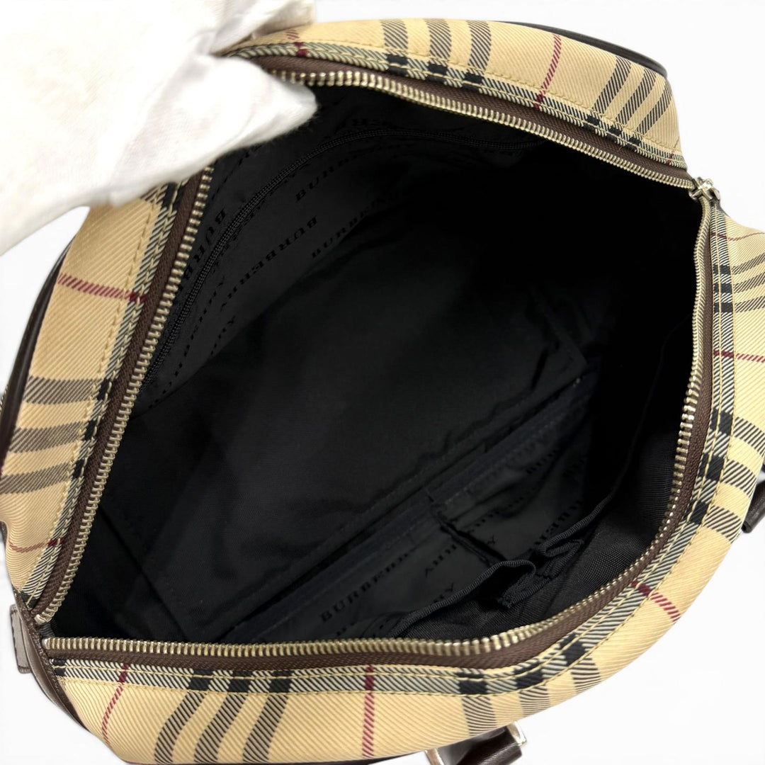 Excellent BURBERRY Handbag Nova Check Leather Duffle Bag with Logo beige leather