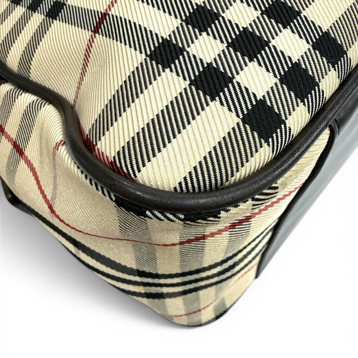 Excellent BURBERRY Handbag Nova Check Leather Duffle Bag with Logo beige leather