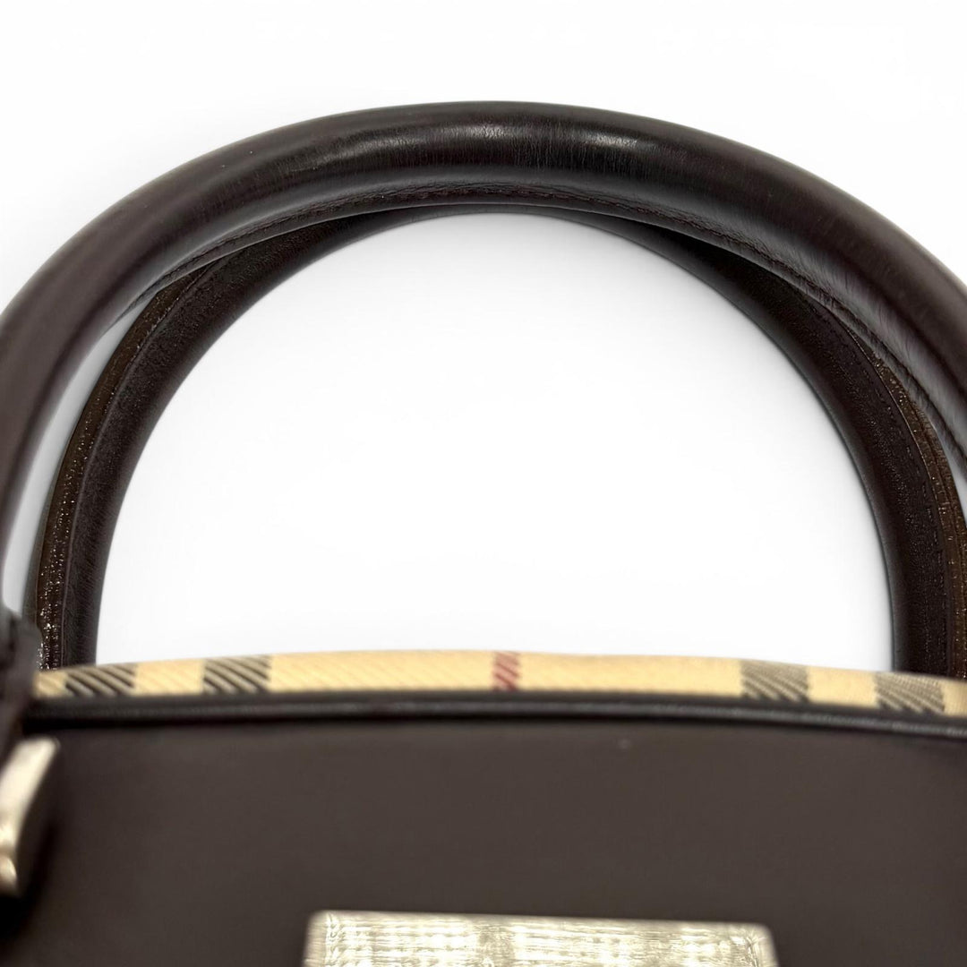 Excellent BURBERRY Handbag Nova Check Leather Duffle Bag with Logo beige leather