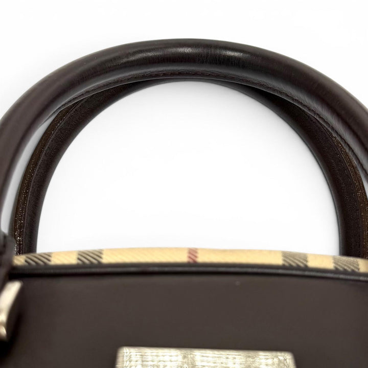 Excellent BURBERRY Handbag Nova Check Leather Duffle Bag with Logo beige leather