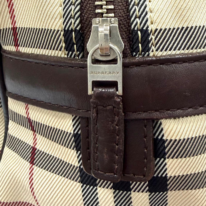 Excellent BURBERRY Handbag Nova Check Leather Duffle Bag with Logo beige leather