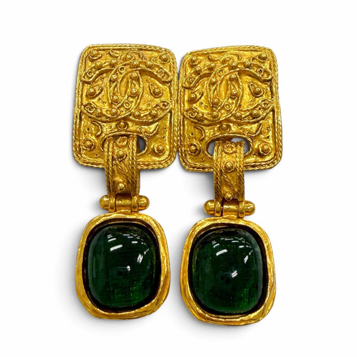 Pristine CHANEL Earring COCO Mark Gripoa Swing gold Women 95A