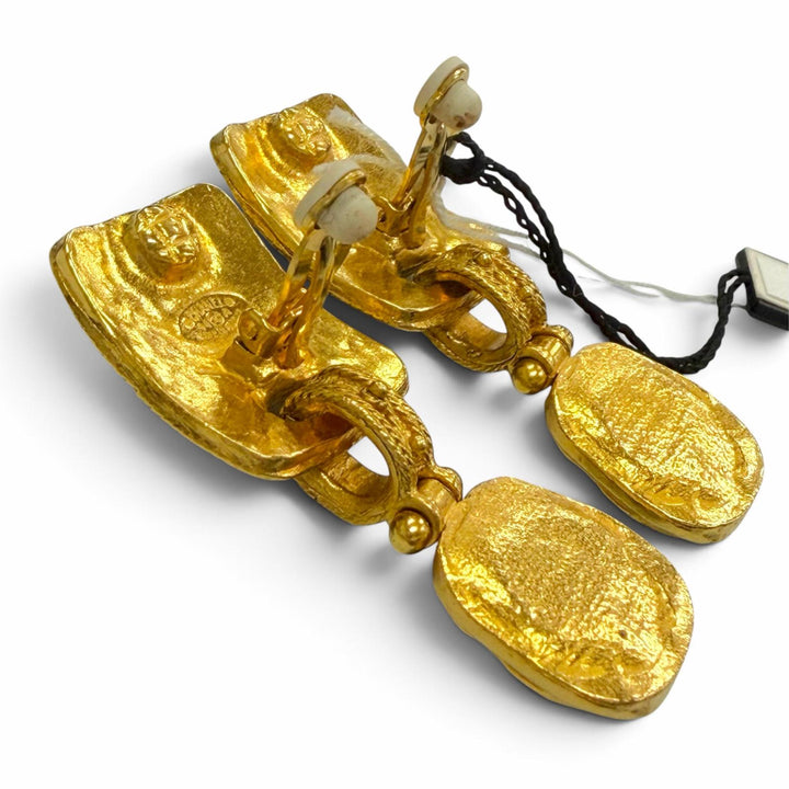 Pristine CHANEL Earring COCO Mark Gripoa Swing gold Women 95A