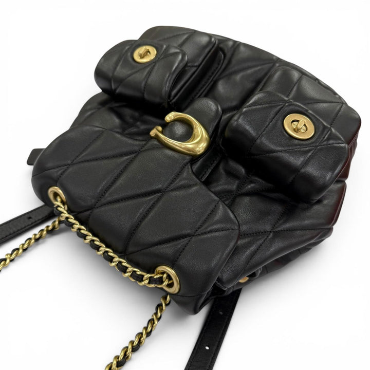 Excellent COACH Backpack Daypack Tabby Quilted leather chain shoulder CU076
