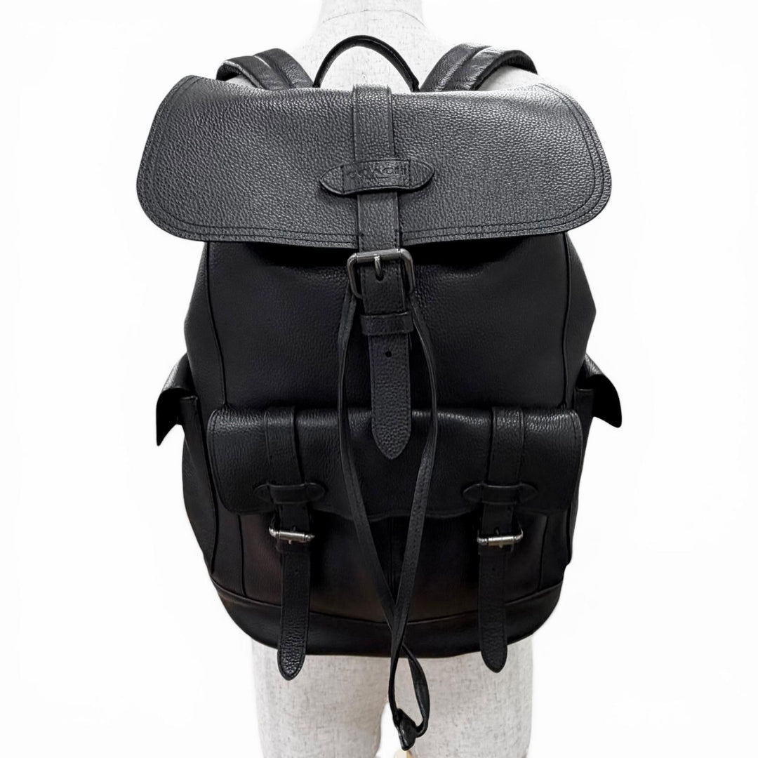 Great COACH Backpack Daypack Hudson Logo leather patch black leather mens F36811