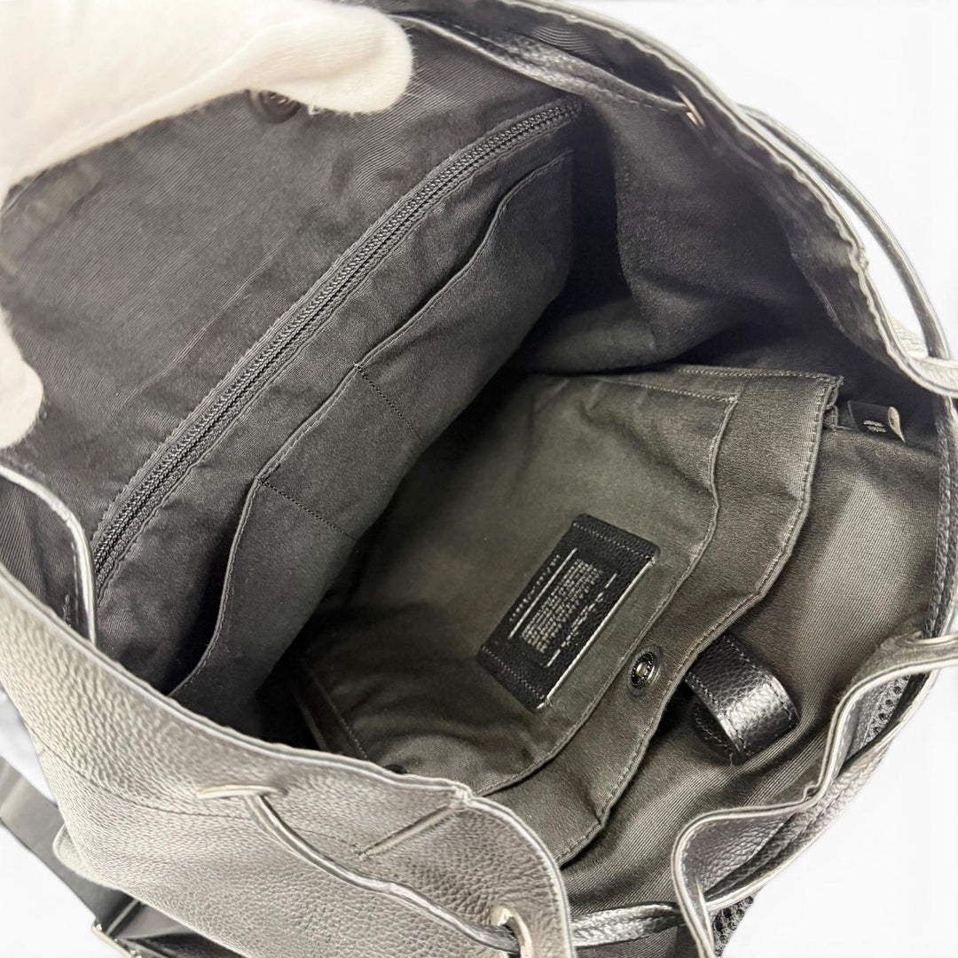 Great COACH Backpack Daypack Hudson Logo leather patch black leather mens F36811