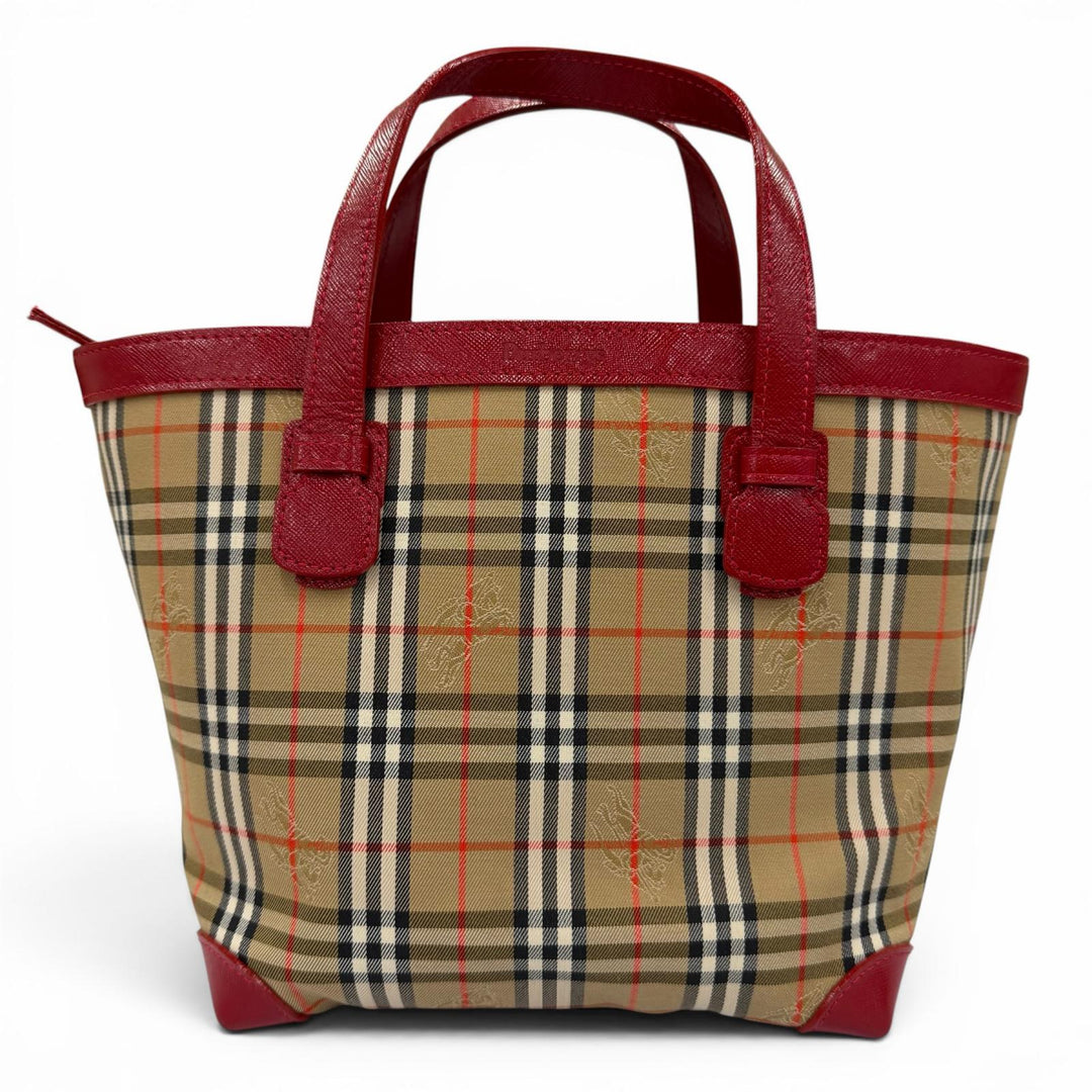 Excellent Burberrys Handbag Shadow Horse Nova Check Pattern Leather Trim Canvas