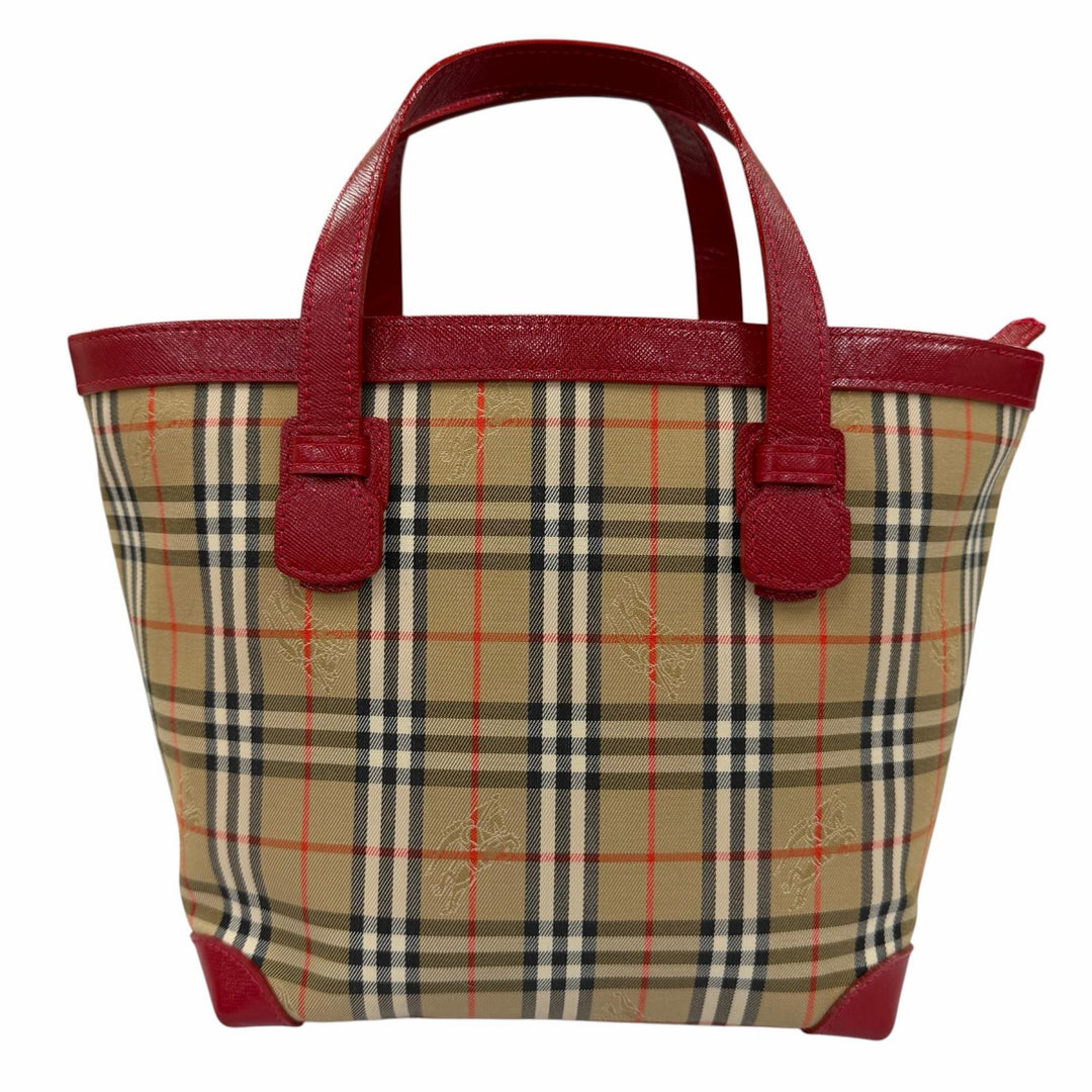 Excellent Burberrys Handbag Shadow Horse Nova Check Pattern Leather Trim Canvas
