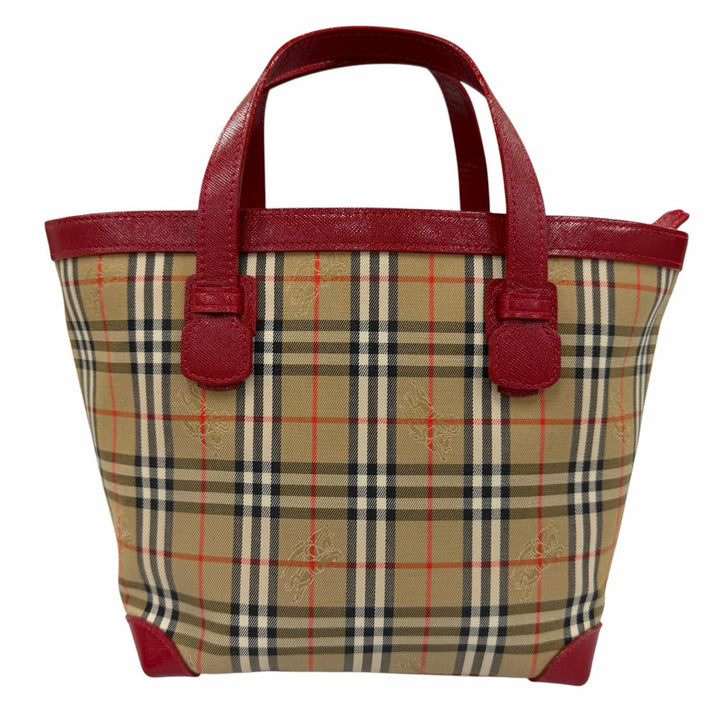 Excellent Burberrys Handbag Shadow Horse Nova Check Pattern Leather Trim Canvas