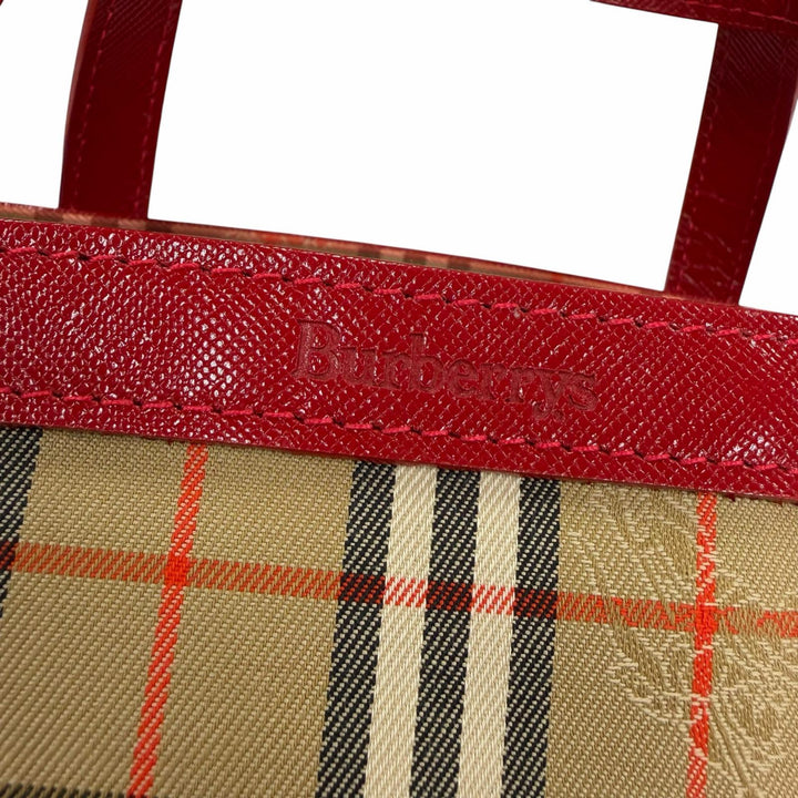 Excellent Burberrys Handbag Shadow Horse Nova Check Pattern Leather Trim Canvas
