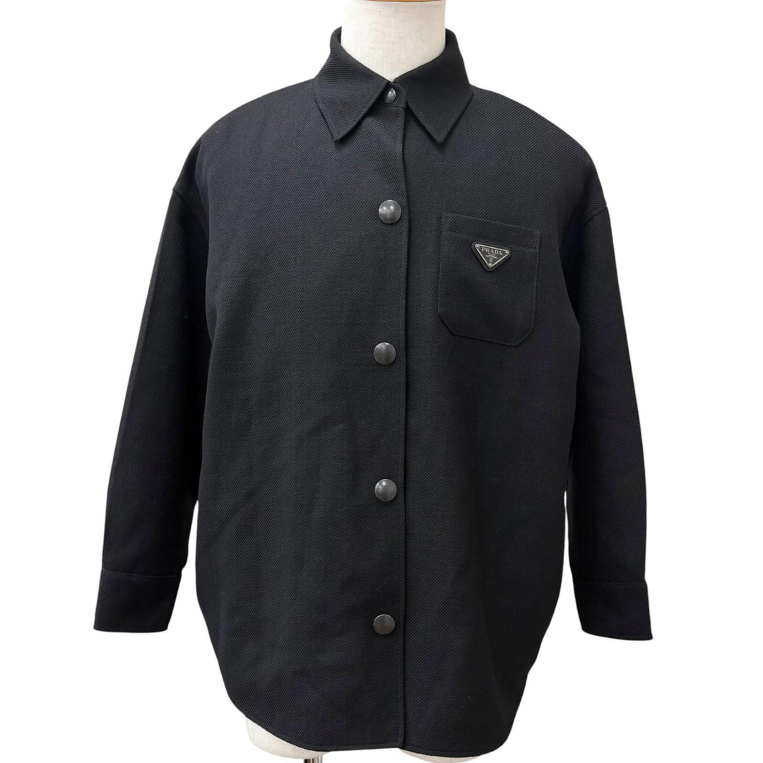 Great PRADA Blouson Triangle logo black Virgin wool mens IT 36