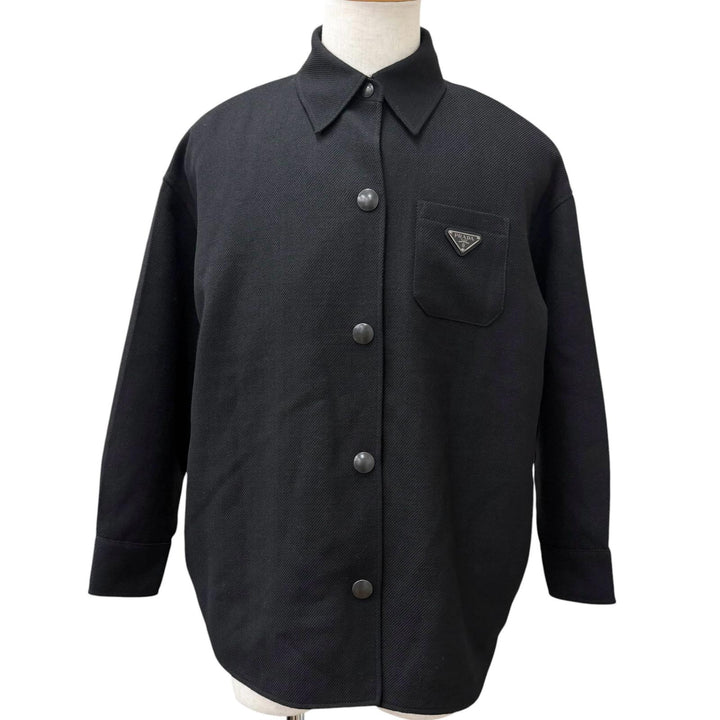 Great PRADA Blouson Triangle logo black Virgin wool mens IT 36