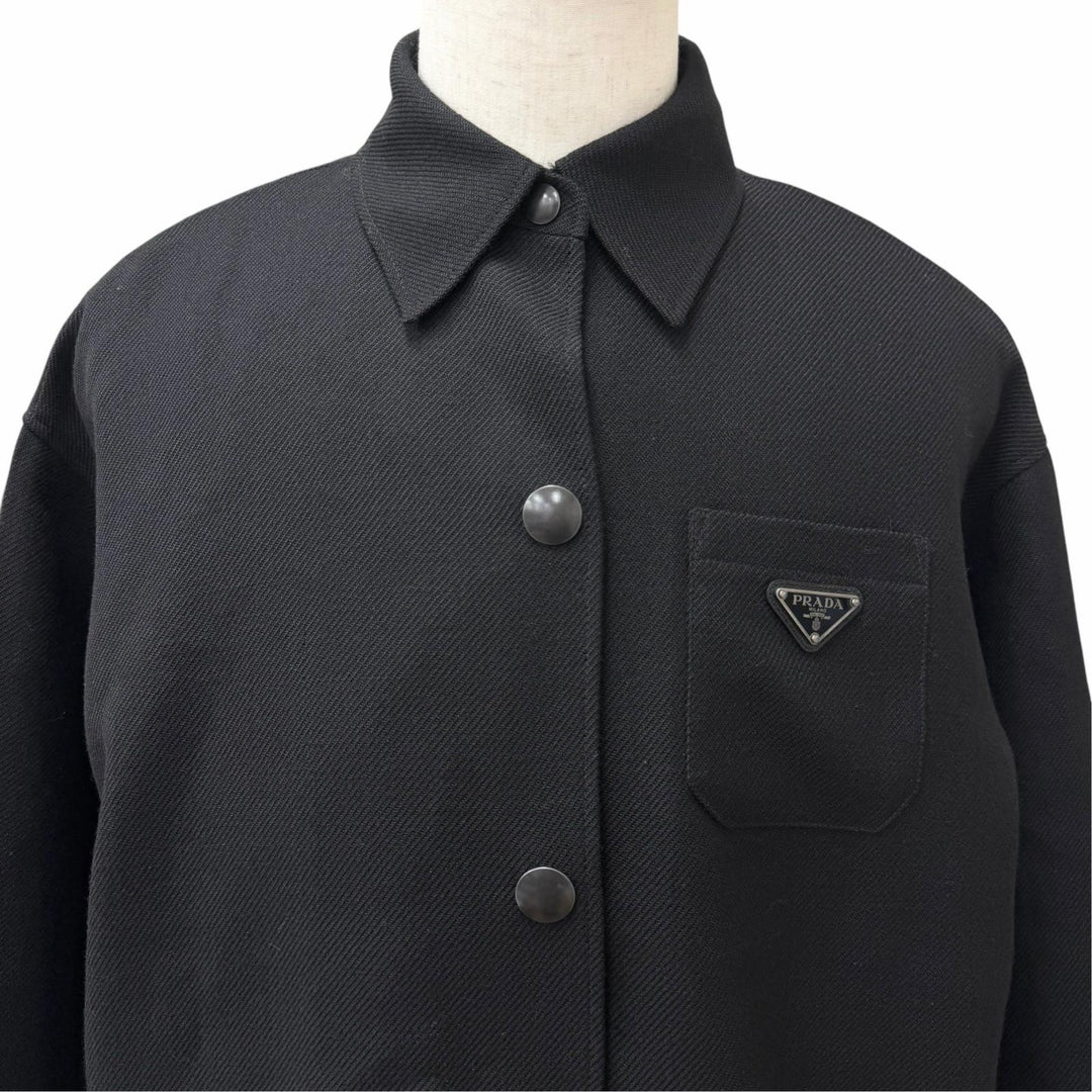 Great PRADA Blouson Triangle logo black Virgin wool mens IT 36