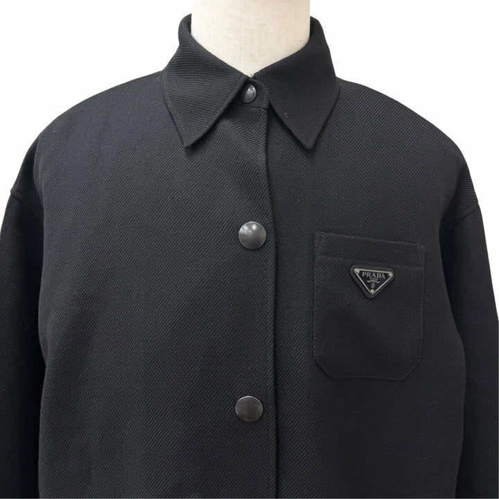 Great PRADA Blouson Triangle logo black Virgin wool mens IT 36