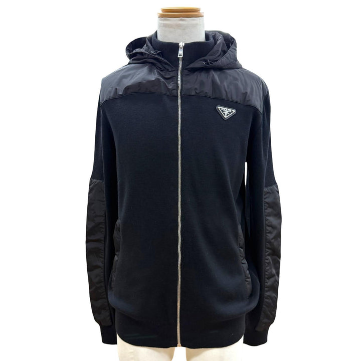 Great PRADA hoodie Triangle Logo Hooded Zip-Up Knit Nylon Jacket 52 UMG107