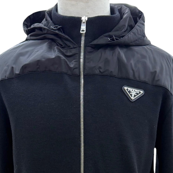 Great PRADA hoodie Triangle Logo Hooded Zip-Up Knit Nylon Jacket 52 UMG107