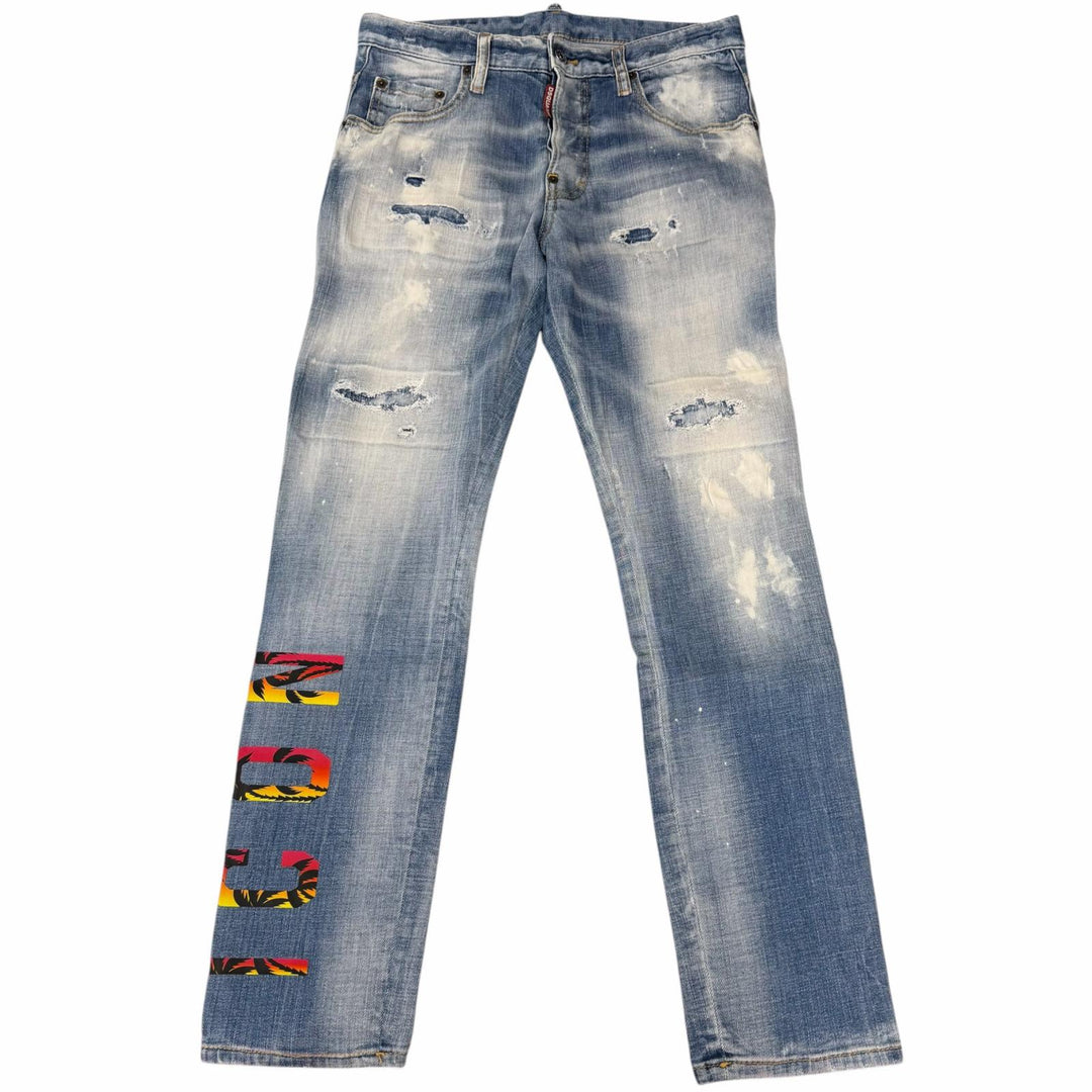 Discounted Great DSQUARED2 Denim pants Distressed finish, ICON logo Indigo blue