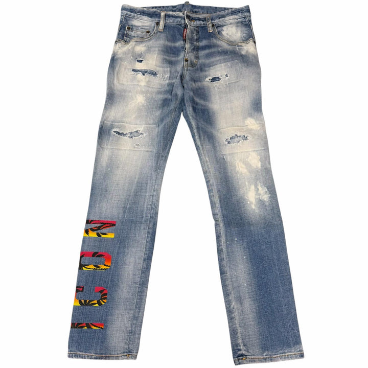 Discounted Great DSQUARED2 Denim pants Distressed finish, ICON logo Indigo blue