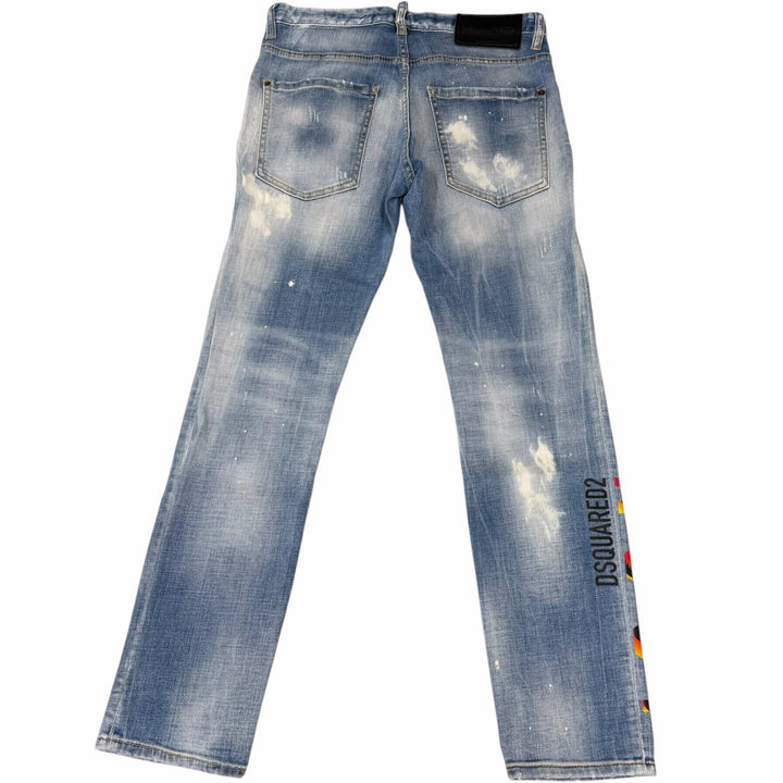 Discounted Great DSQUARED2 Denim pants Distressed finish, ICON logo Indigo blue