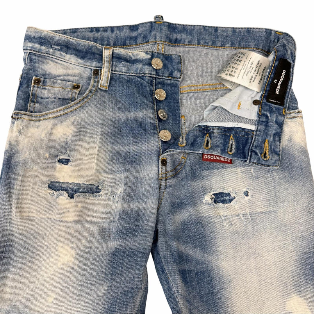 Discounted Great DSQUARED2 Denim pants Distressed finish, ICON logo Indigo blue