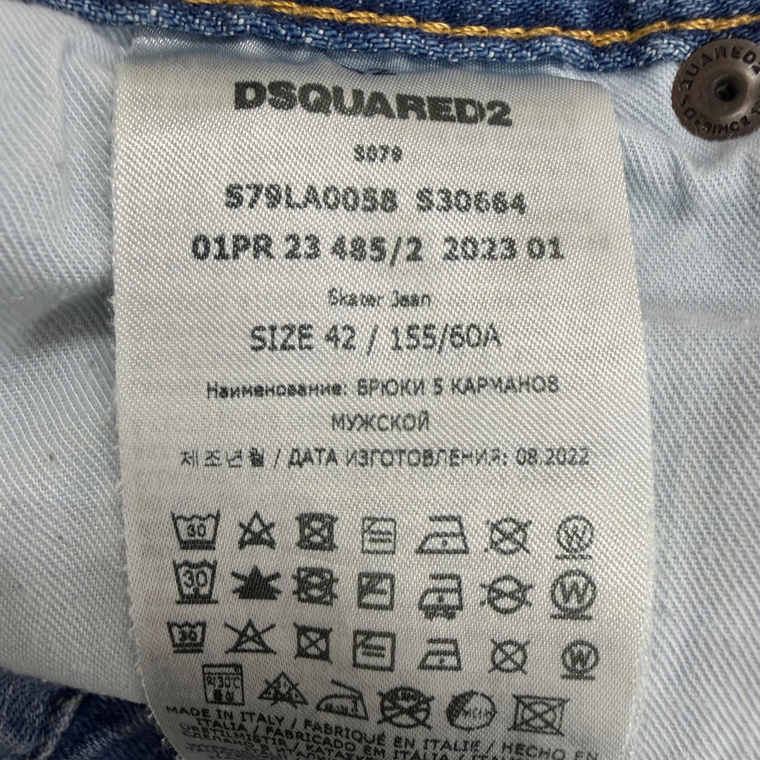 Discounted Great DSQUARED2 Denim pants Distressed finish, ICON logo Indigo blue