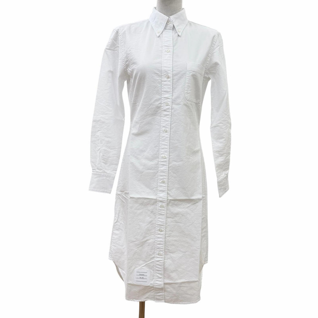 Excellent THOM BROWNE one piece Long-length, long-sleeved shirt white 40 FDS001A