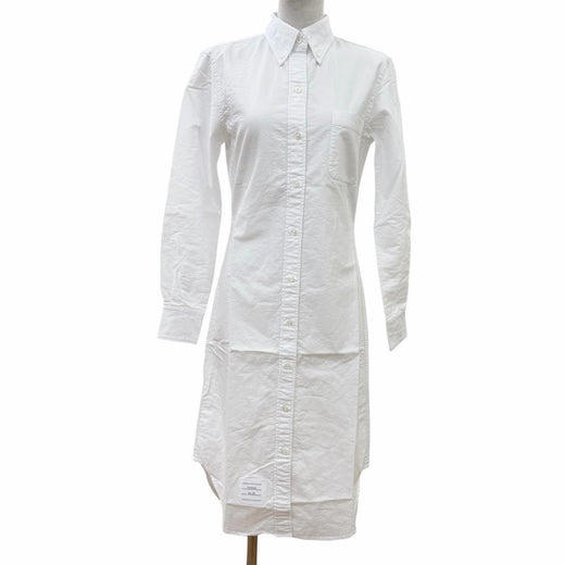 Excellent THOM BROWNE one piece Long-length, long-sleeved shirt white 40 FDS001A