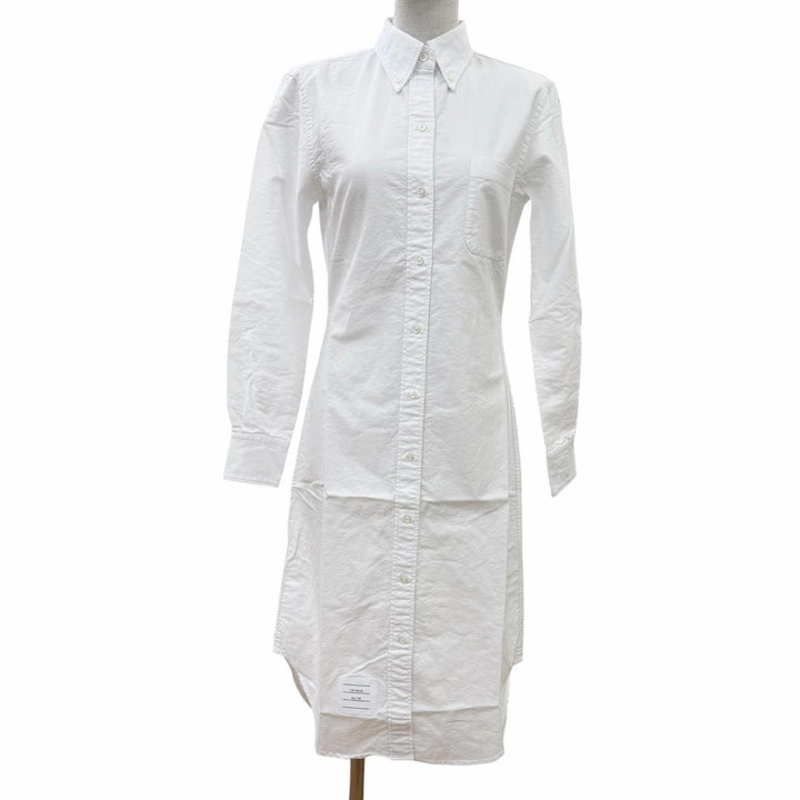 Excellent THOM BROWNE one piece Long-length, long-sleeved shirt white 40 FDS001A