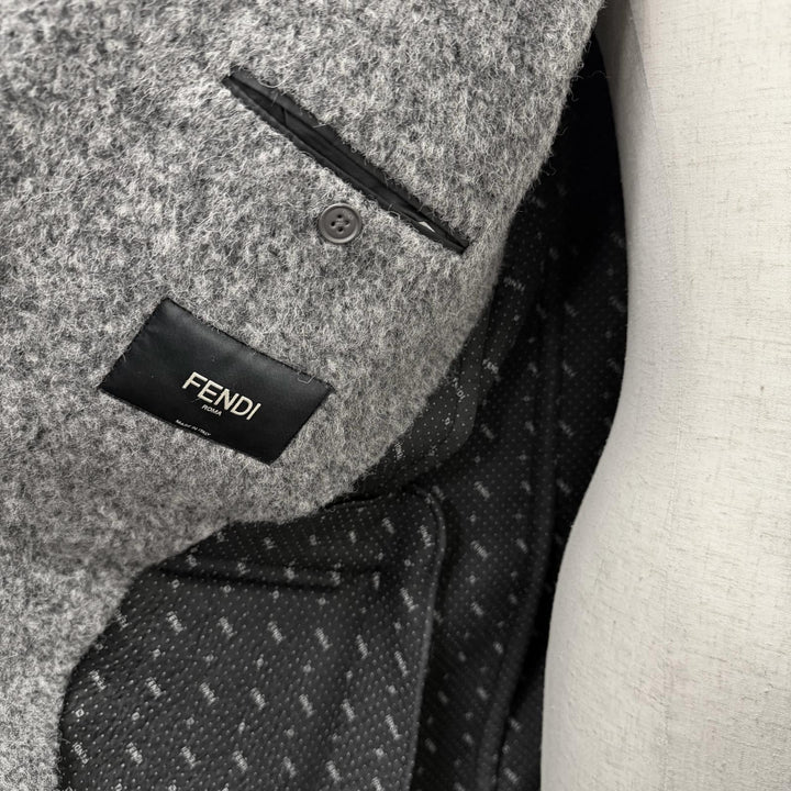 Excellent FENDI Chester coat Double breasted gray alpaca mens 48 FF0621
