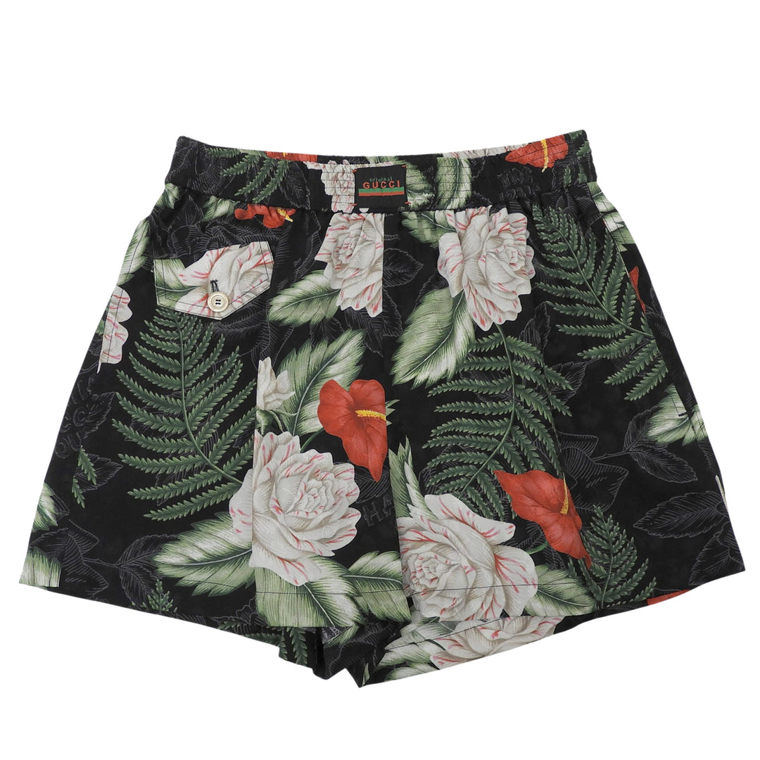 Excellent GUCCI Button Hawaiian Print Shorts Multi silk Women 36 619508