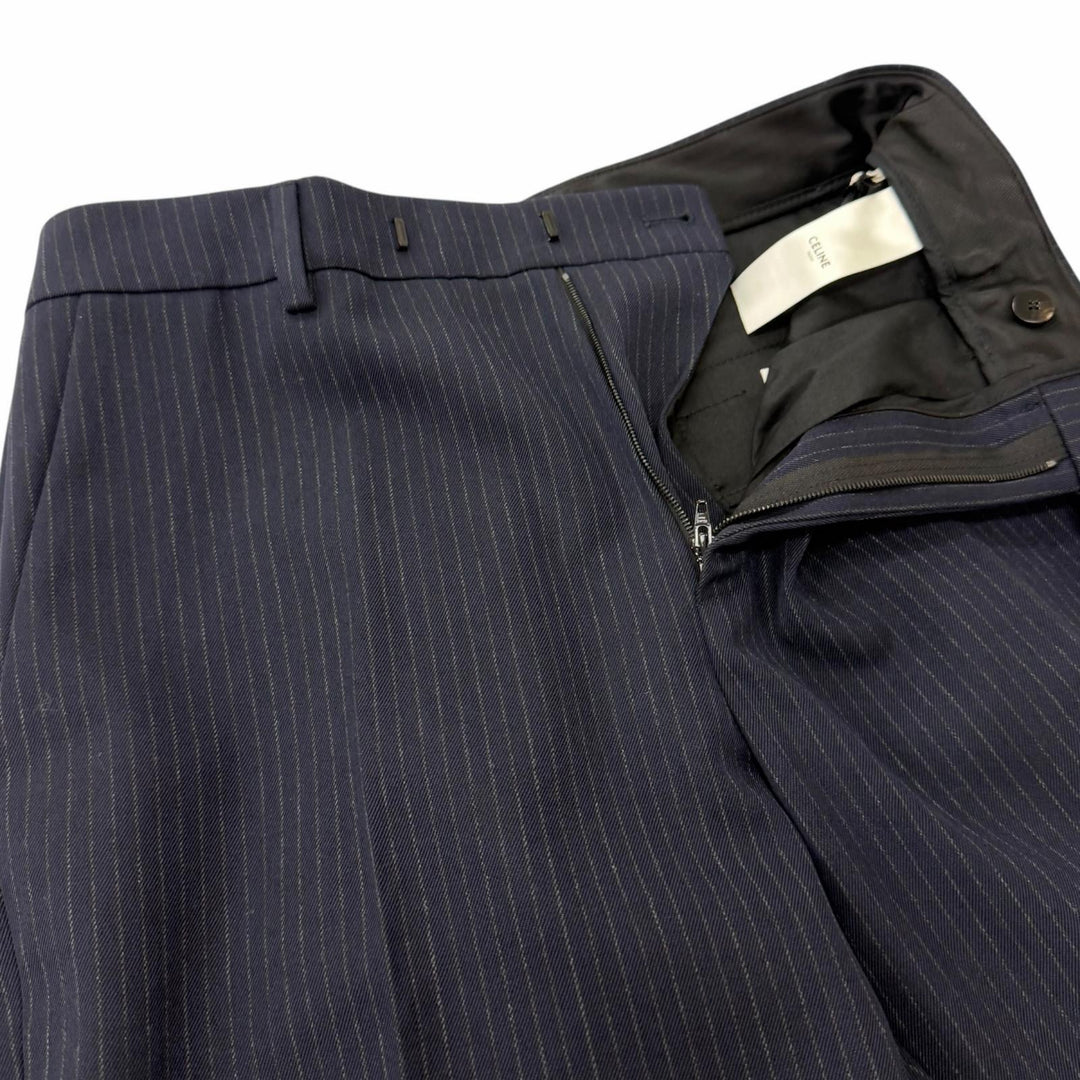 Pristine CELINE slacks Striped Pattern Navy wool mens 46 2P085449K