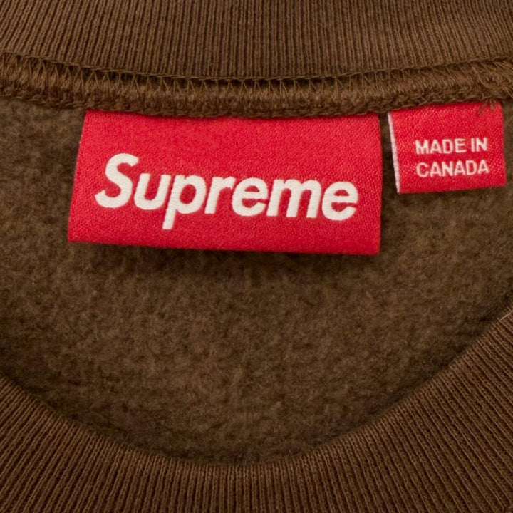 Excellent Supreme sweat Crest Crewneck Logo print Brown cotton mens L