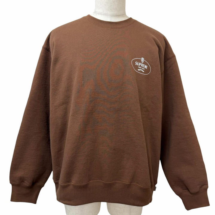Excellent Supreme sweat Crest Crewneck Logo print Brown cotton mens L