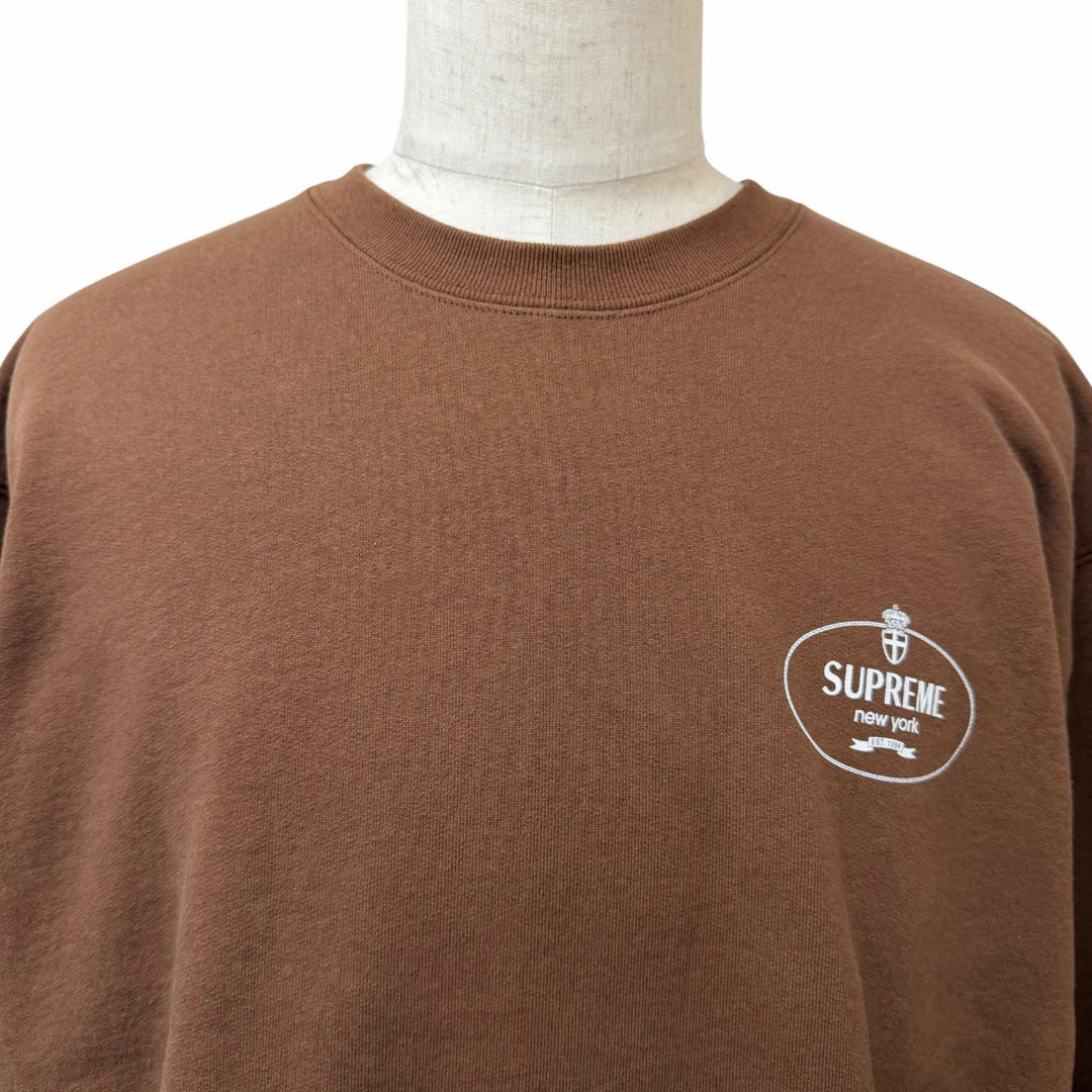 Excellent Supreme sweat Crest Crewneck Logo print Brown cotton mens L