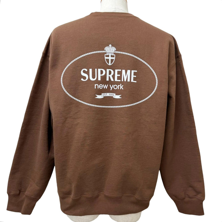 Excellent Supreme sweat Crest Crewneck Logo print Brown cotton mens L