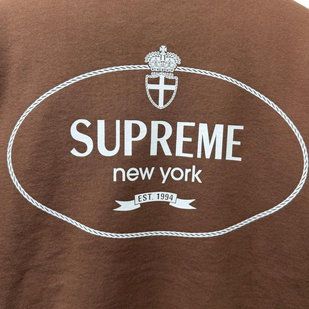 Excellent Supreme sweat Crest Crewneck Logo print Brown cotton mens L