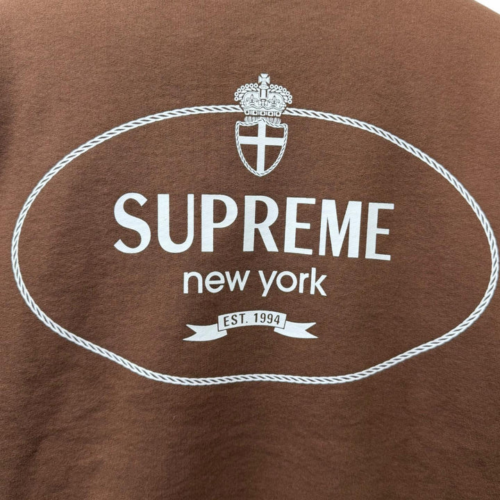 Excellent Supreme sweat Crest Crewneck Logo print Brown cotton mens L