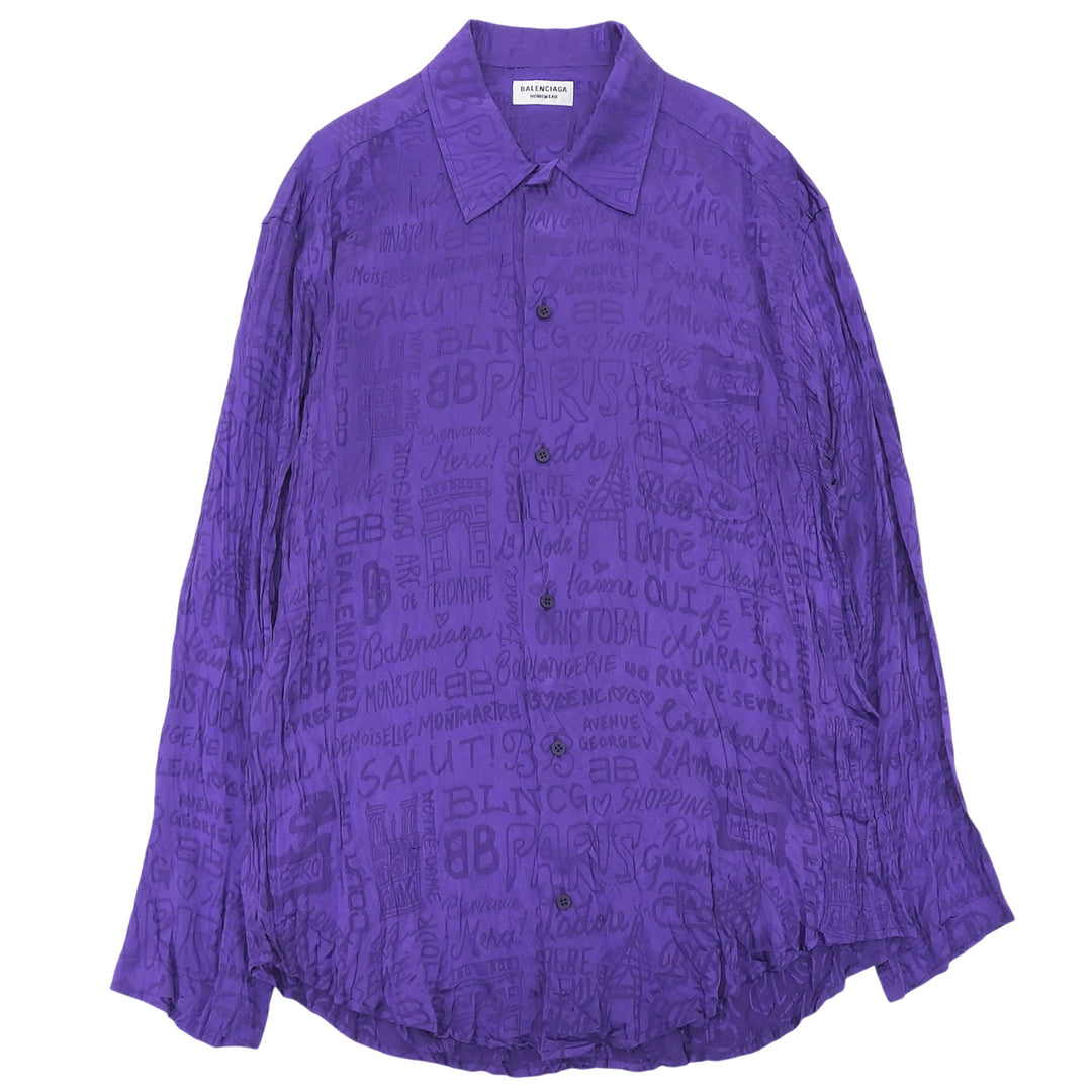 Pristine BALENCIAGA Long sleeve shirt Logo overall pattern silk Women 34 681631