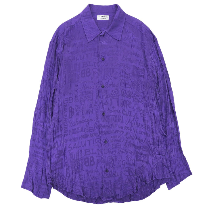 Pristine BALENCIAGA Long sleeve shirt Logo overall pattern silk Women 34 681631