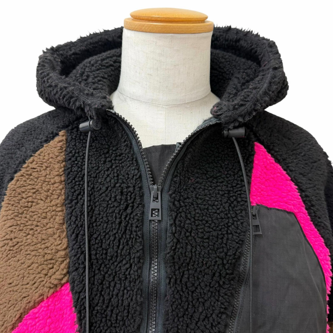 Great LOEWE hoodie Logo patch half-zip fleece jacket black M H664Y07W11