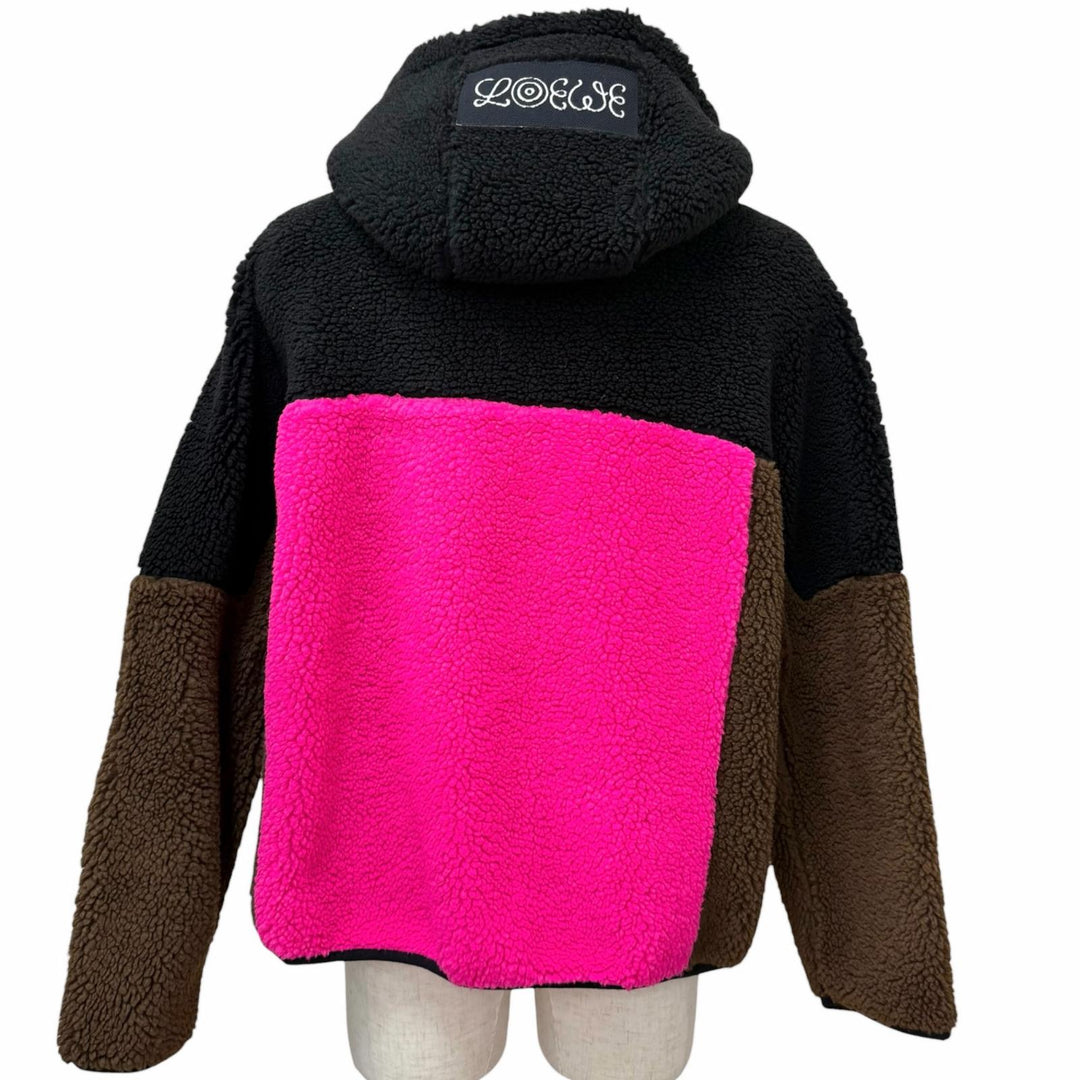 Great LOEWE hoodie Logo patch half-zip fleece jacket black M H664Y07W11