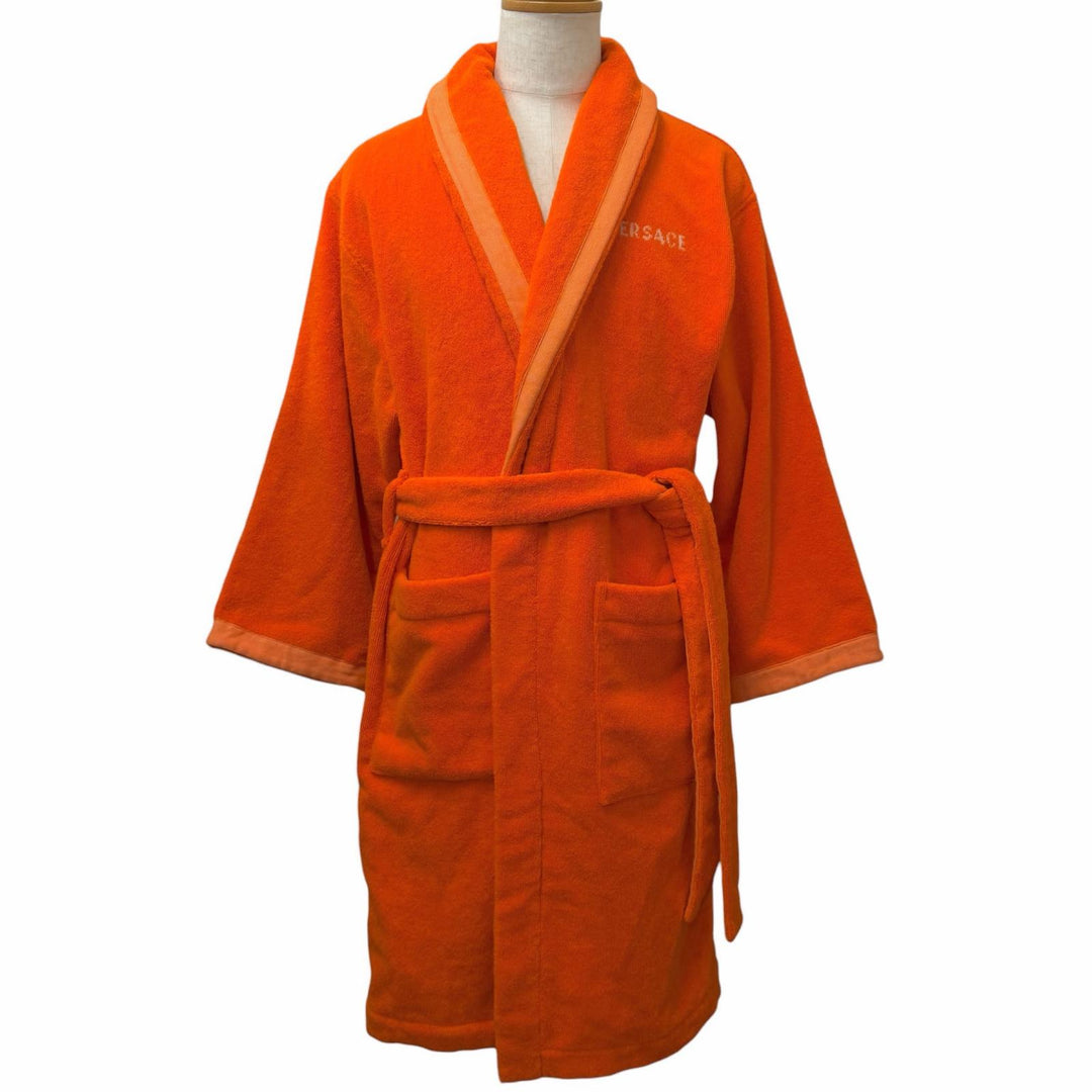 Pristine VERSACE coat Cotton terry jacquard bathrobe Medusa Gown Orange