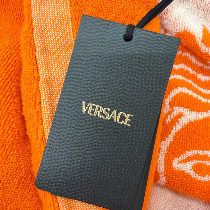 Pristine VERSACE coat Cotton terry jacquard bathrobe Medusa Gown Orange